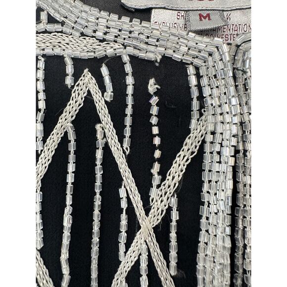 Adrianna Papell Evening Black Silver Formal Beaded Dressy Silk Jacket Medium - Picture 4 of 13